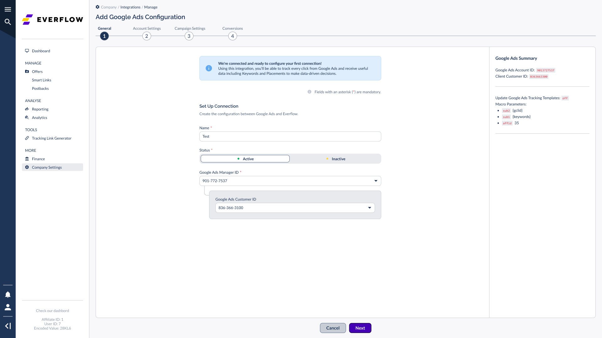 Google Ads General Settings